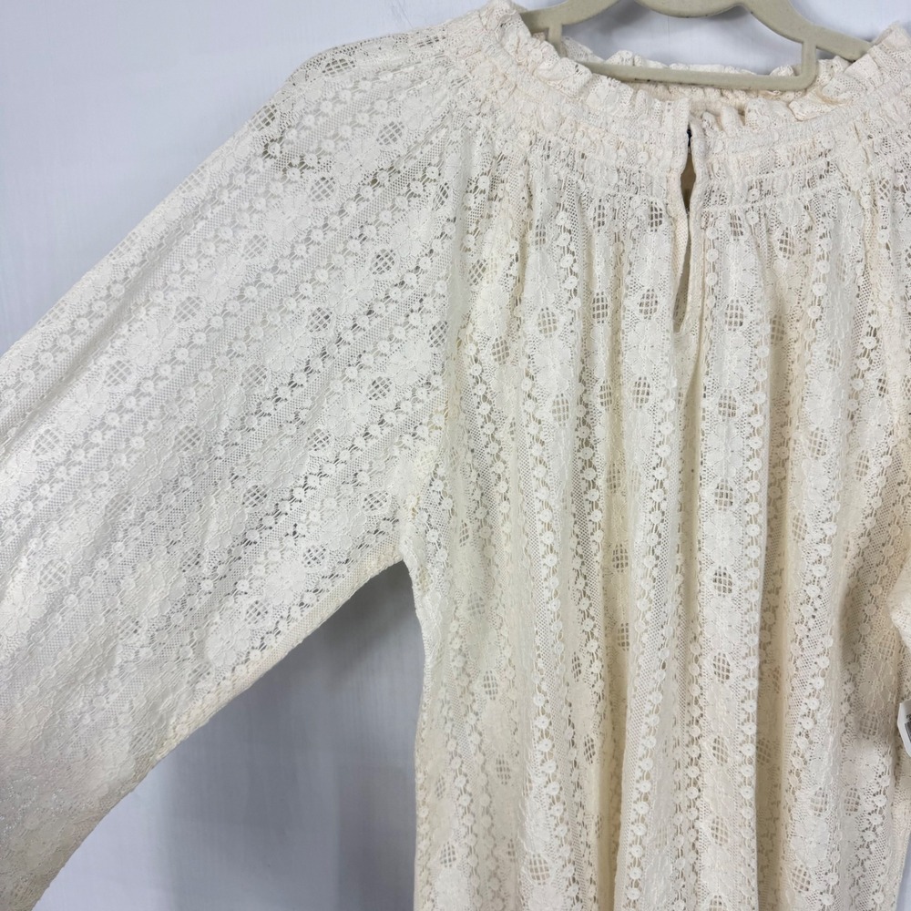 Old Navy Women Creme Lace Smocked Mock Neck Keyhole Long Sleeve NWT Blouse Sz M - Picture 9 of 14